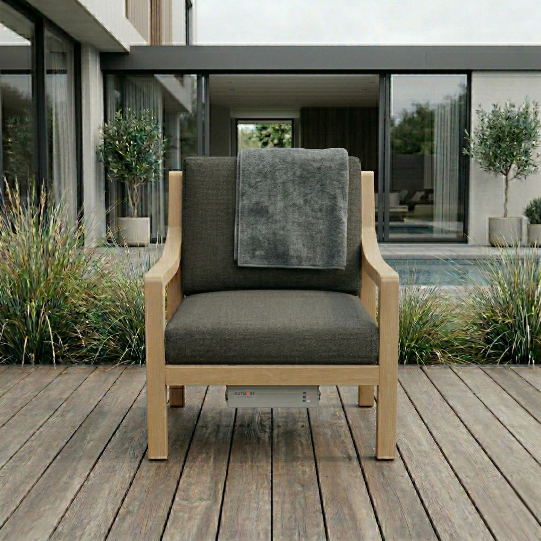 Heated Outdoor Teak Lounge Chair 