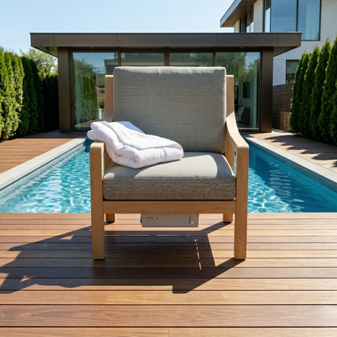 Heated Outdoor Teak Lounge Chair 