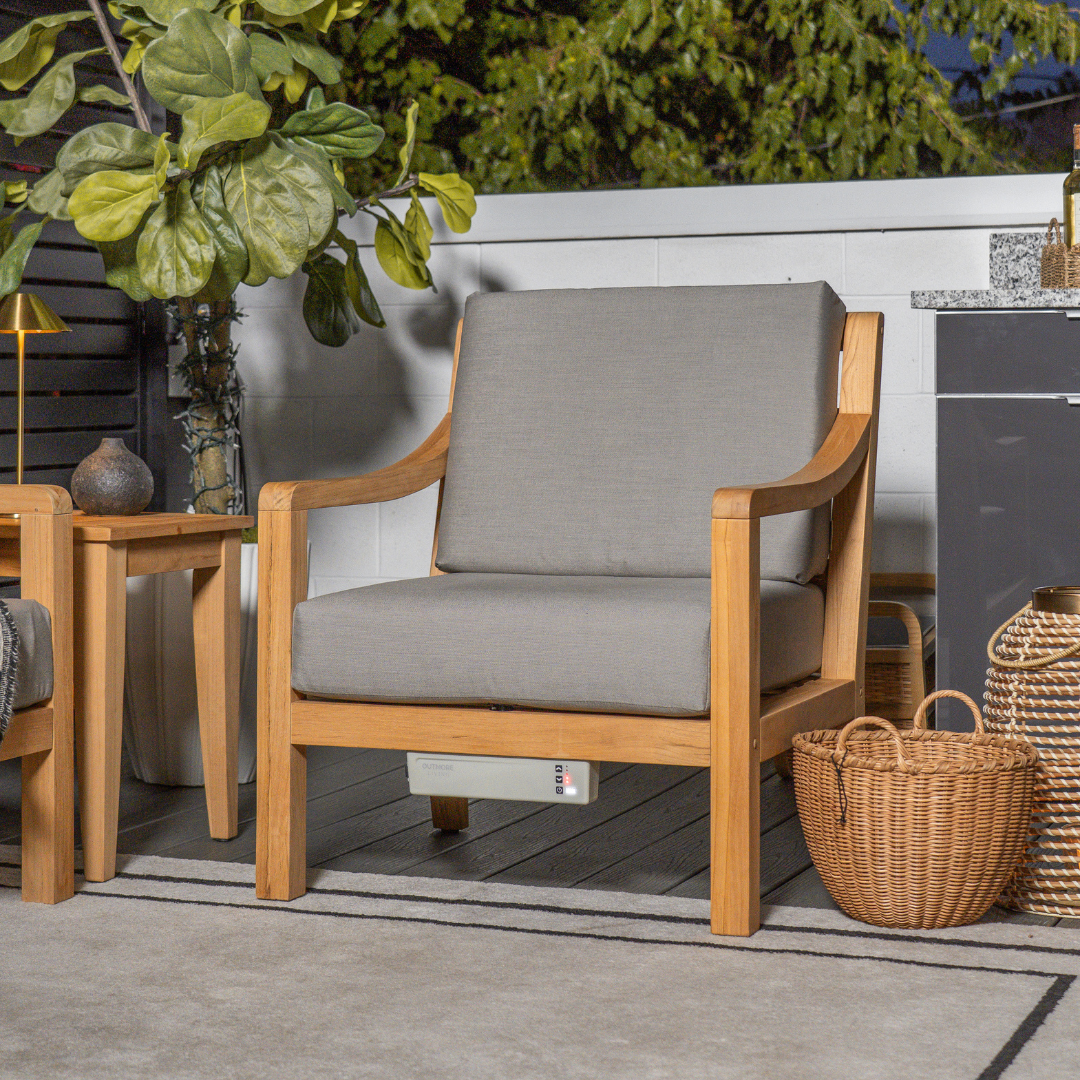 Heated Outdoor Teak Lounge Chair 