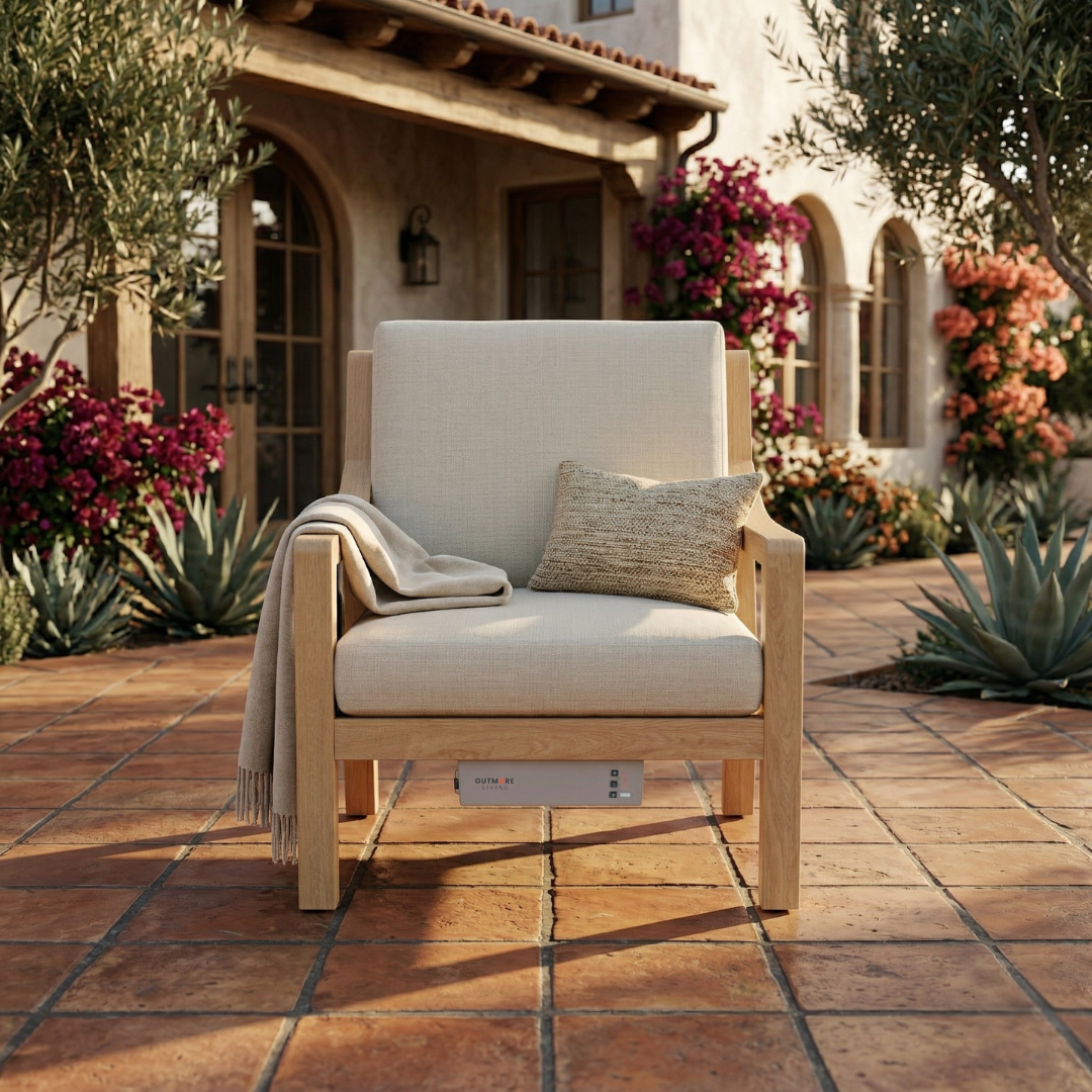 Heated Outdoor Teak Lounge Chair 