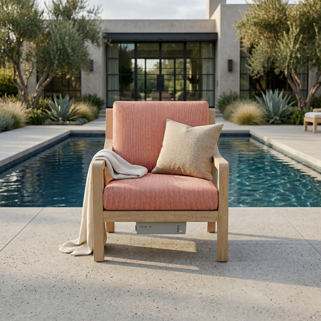 Heated Outdoor Teak Lounge Chair 