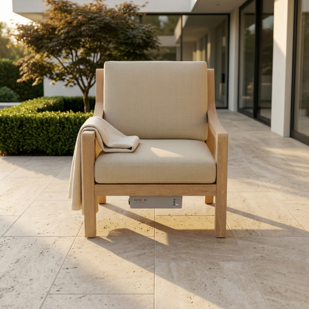 Heated Outdoor Teak Lounge Chair 