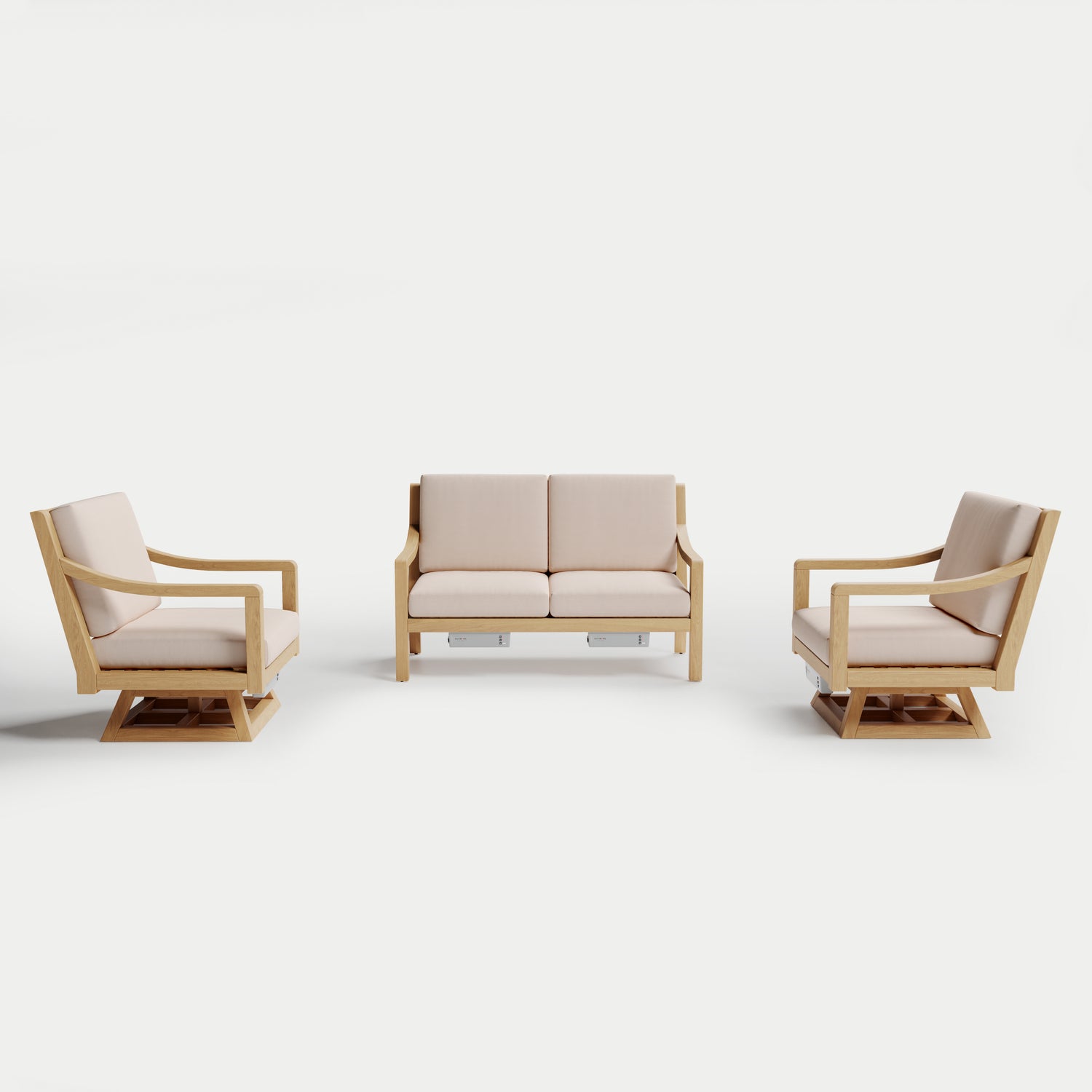 Heated Outdoor Teak Loveseat + Swivel Set 