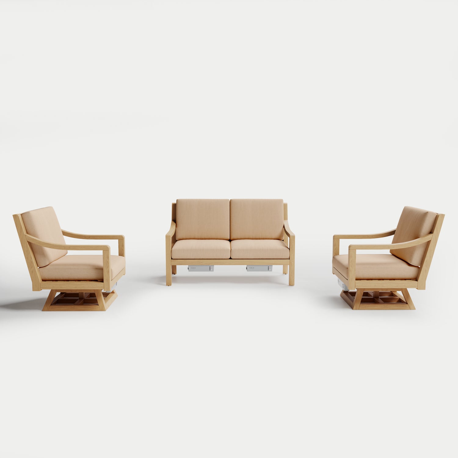 Heated Outdoor Teak Loveseat + Swivel Set 