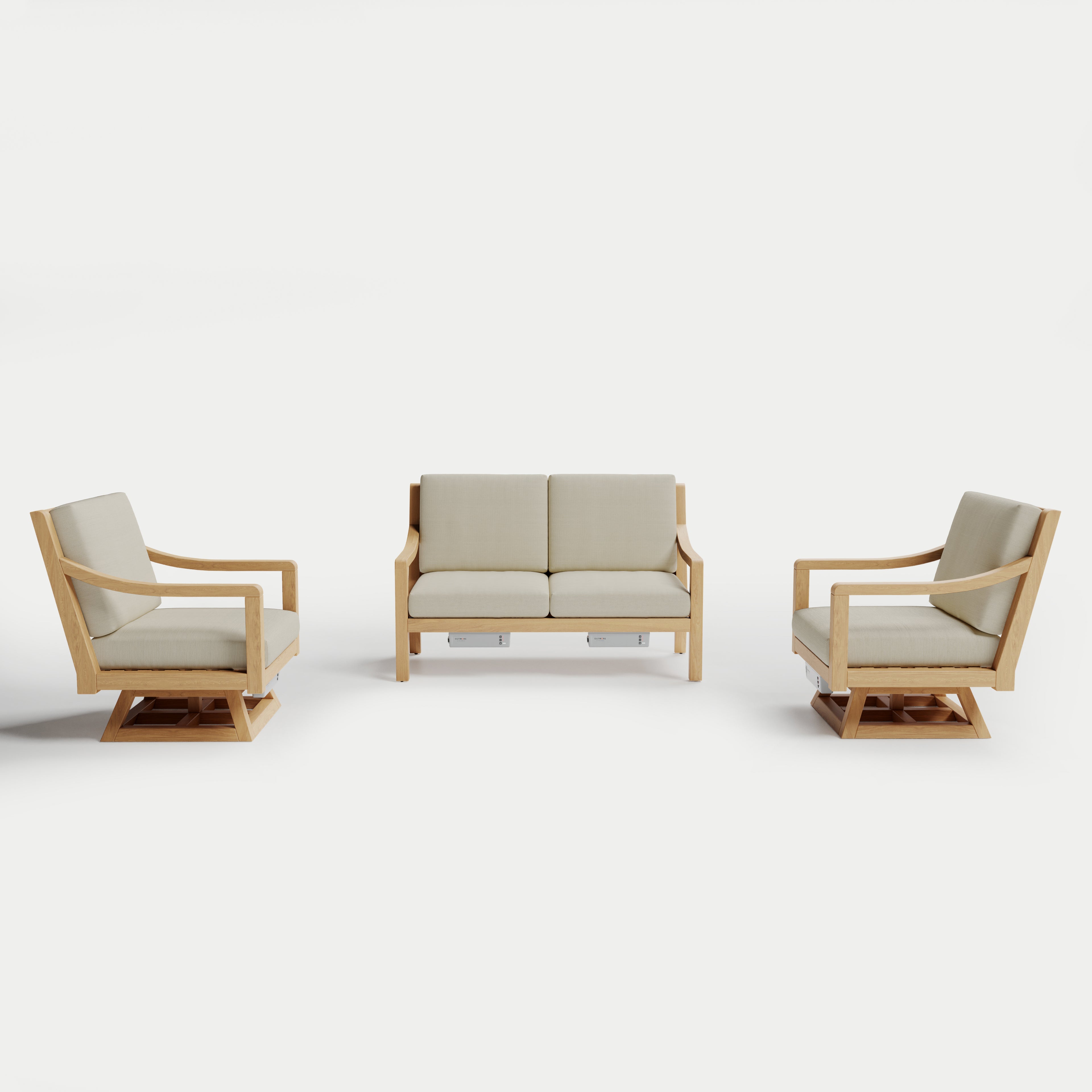 Heated Outdoor Teak Loveseat + Swivel Set 