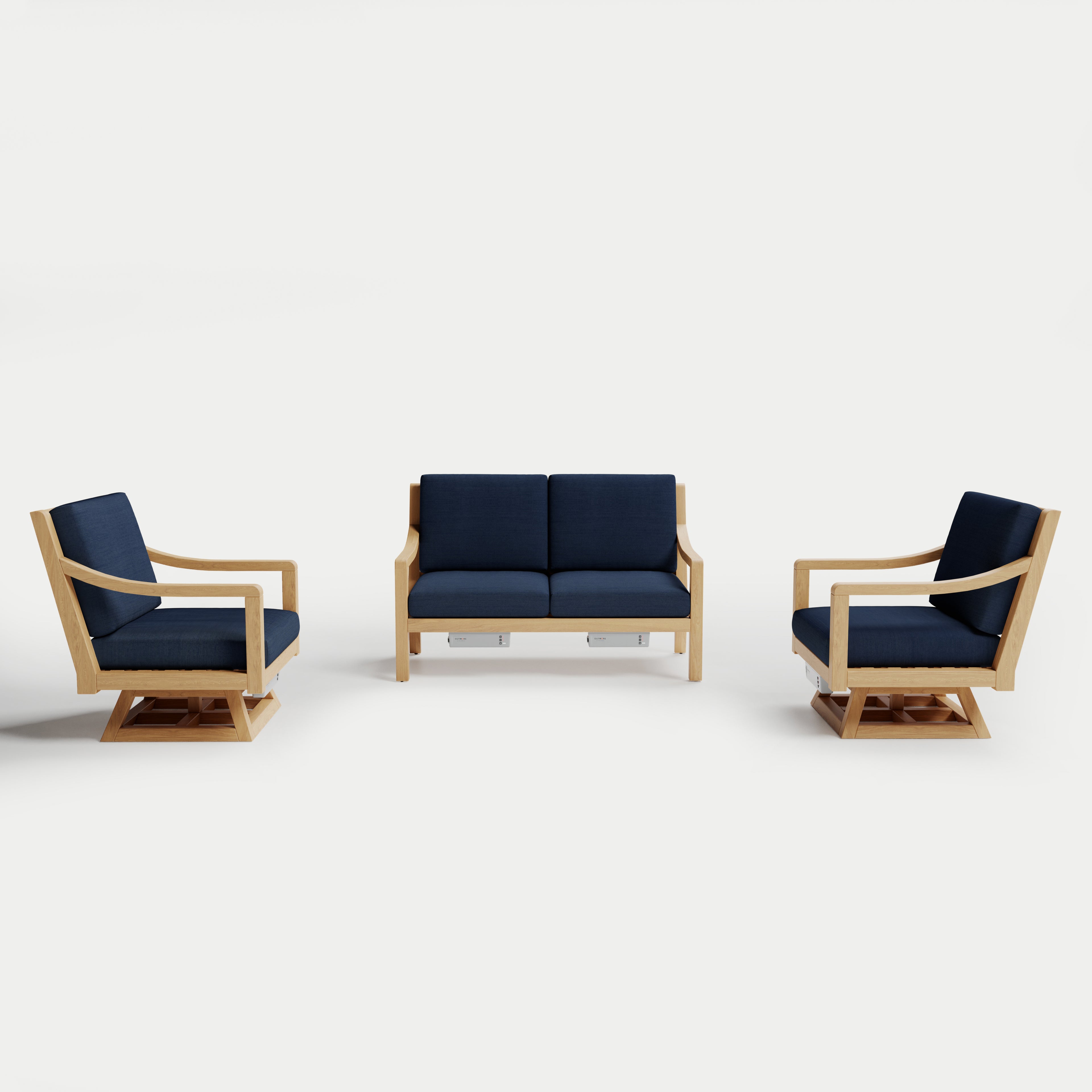 Heated Outdoor Teak Loveseat + Swivel Set 