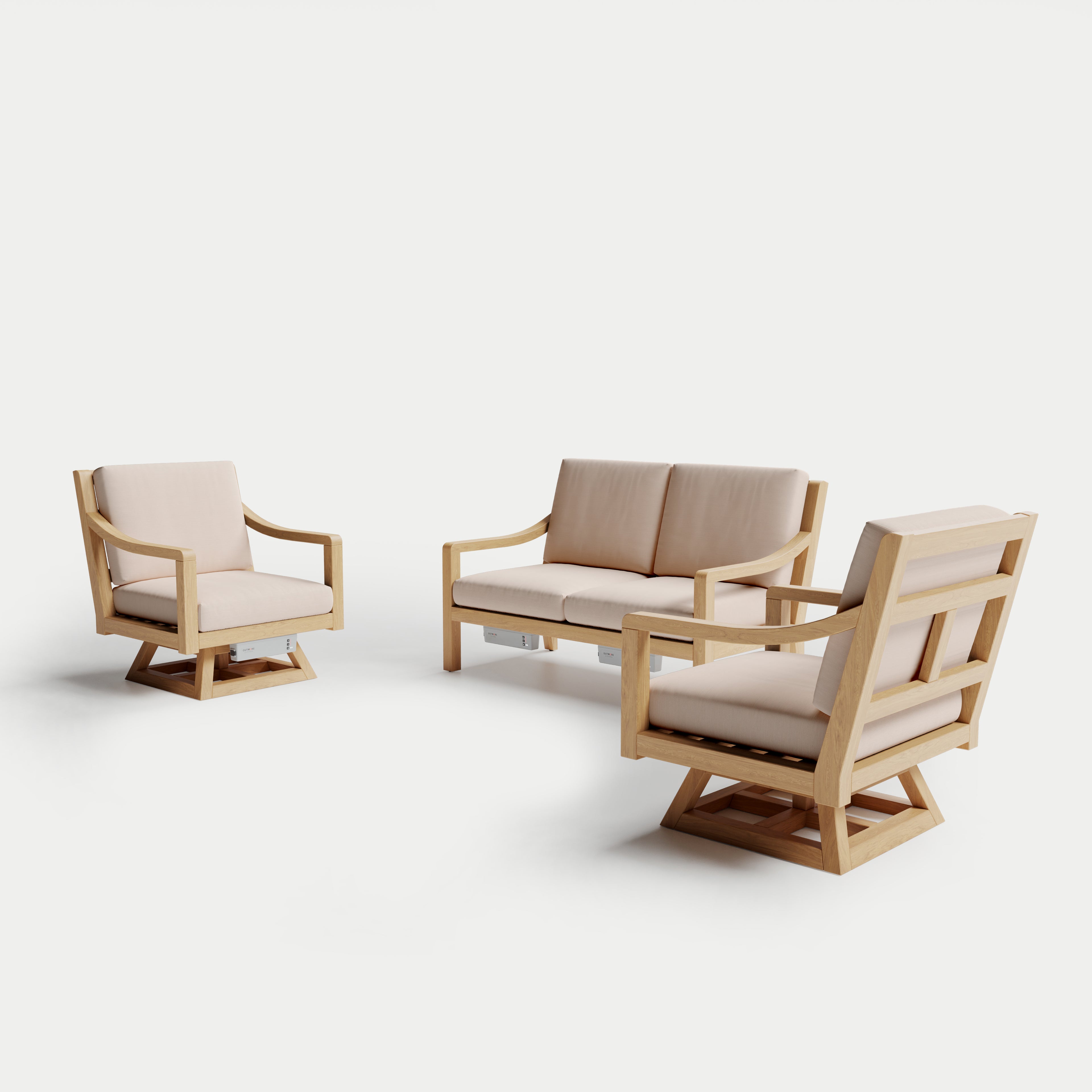 Heated Outdoor Teak Loveseat + Swivel Set 