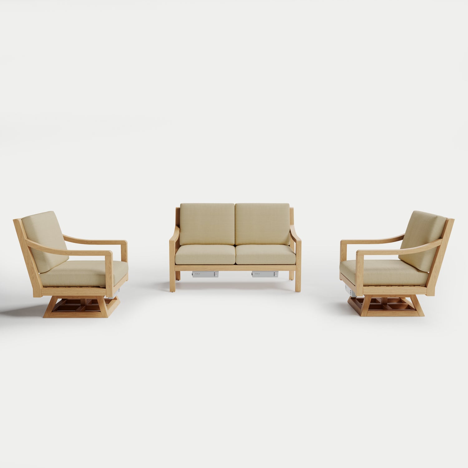 Heated Outdoor Teak Loveseat + Swivel Set 