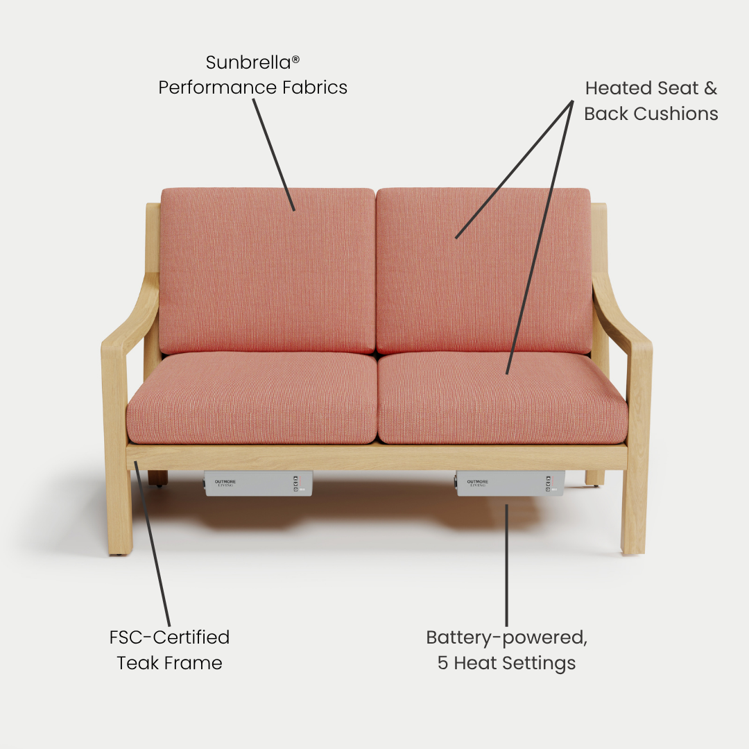 Heated Outdoor Teak Loveseat 
