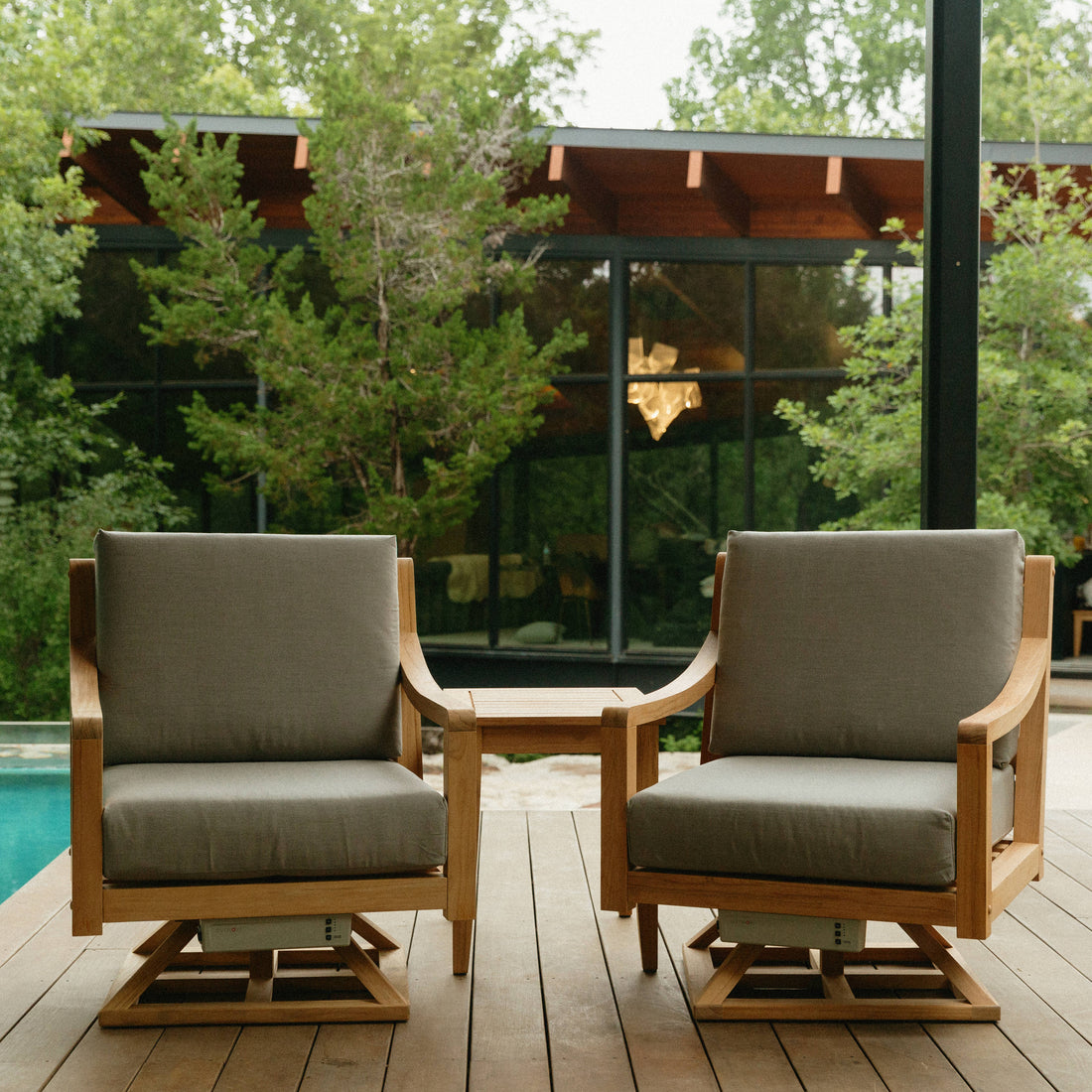 Heated Outdoor Teak 2 Swivel Set 