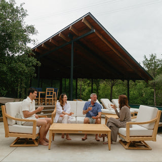Heated Outdoor Teak Loveseat + Swivel Set 