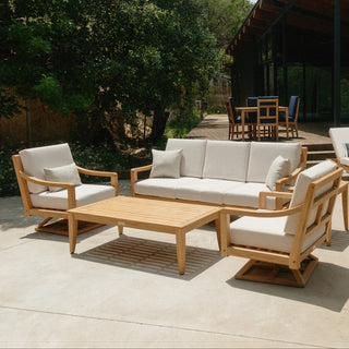 Heated Outdoor Teak Sofa + Swivel Set 