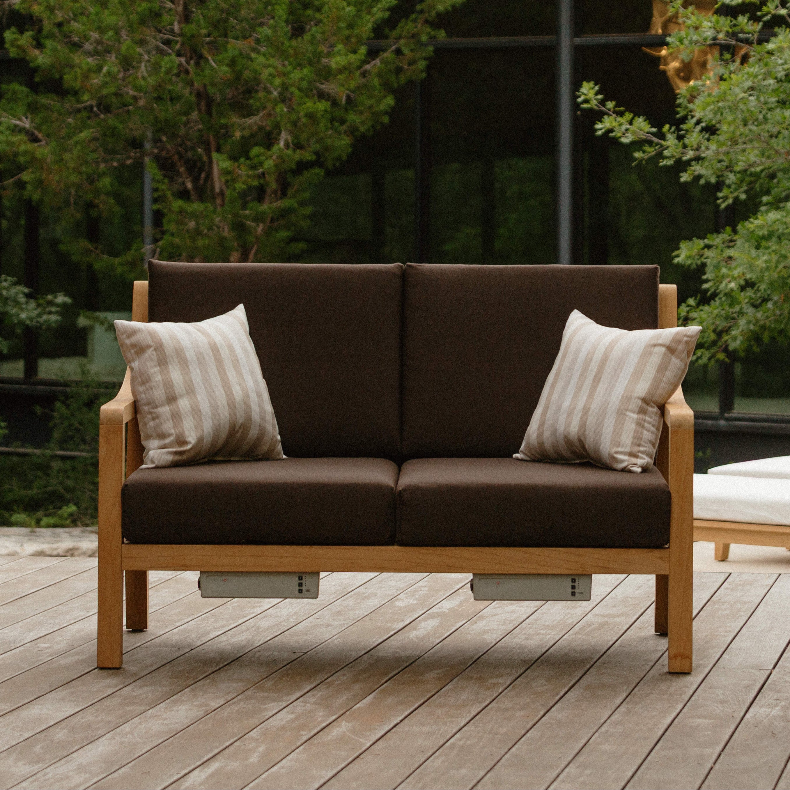 Heated Outdoor Teak Loveseat 