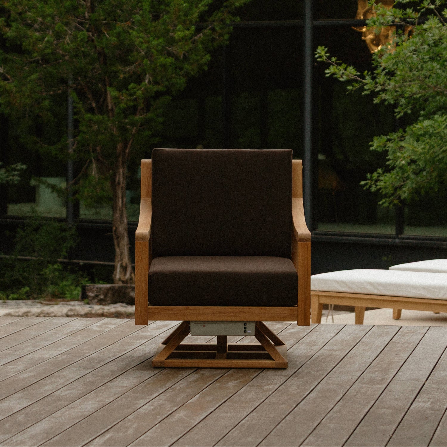 Heated Outdoor Teak Swivel Chair 