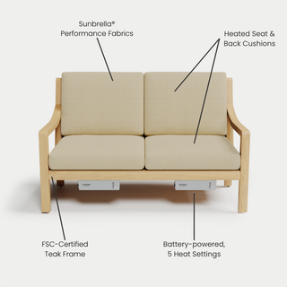 Heated Outdoor Teak Loveseat 