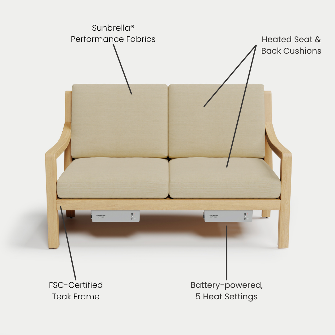 Heated Outdoor Teak Loveseat 