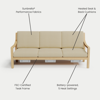 Heated Outdoor Teak Sofa 