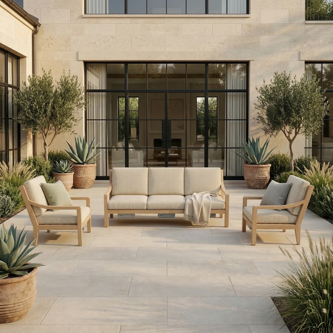 Heated Outdoor Teak Sofa Set 