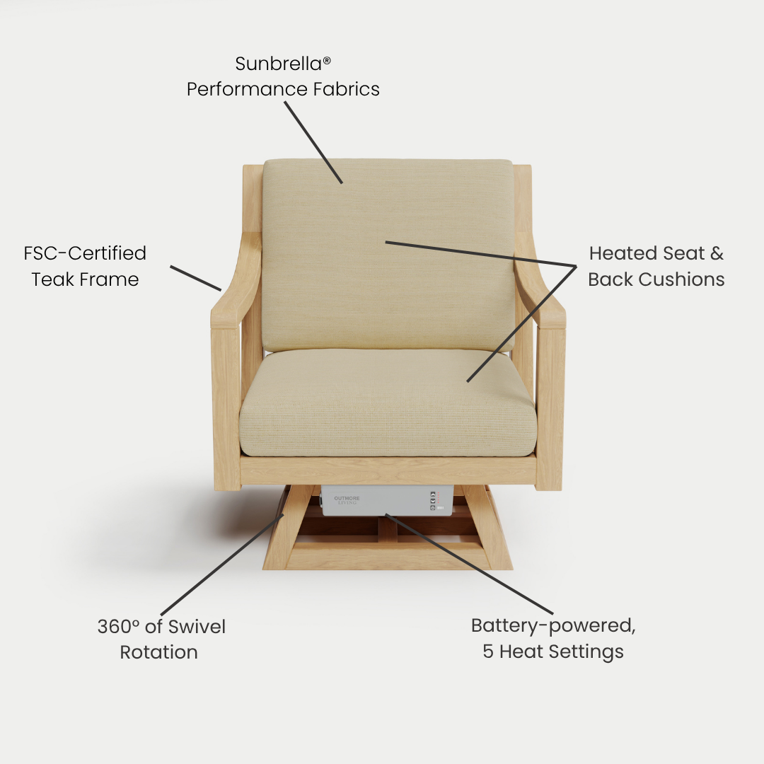 Heated Outdoor Teak Swivel Chair 
