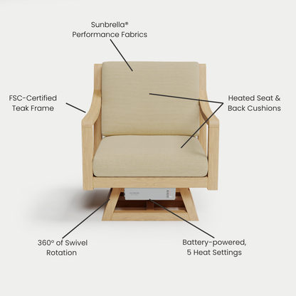 Heated Outdoor Teak Swivel Chair 