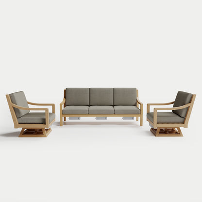 Heated Outdoor Teak Sofa + Swivel Set 