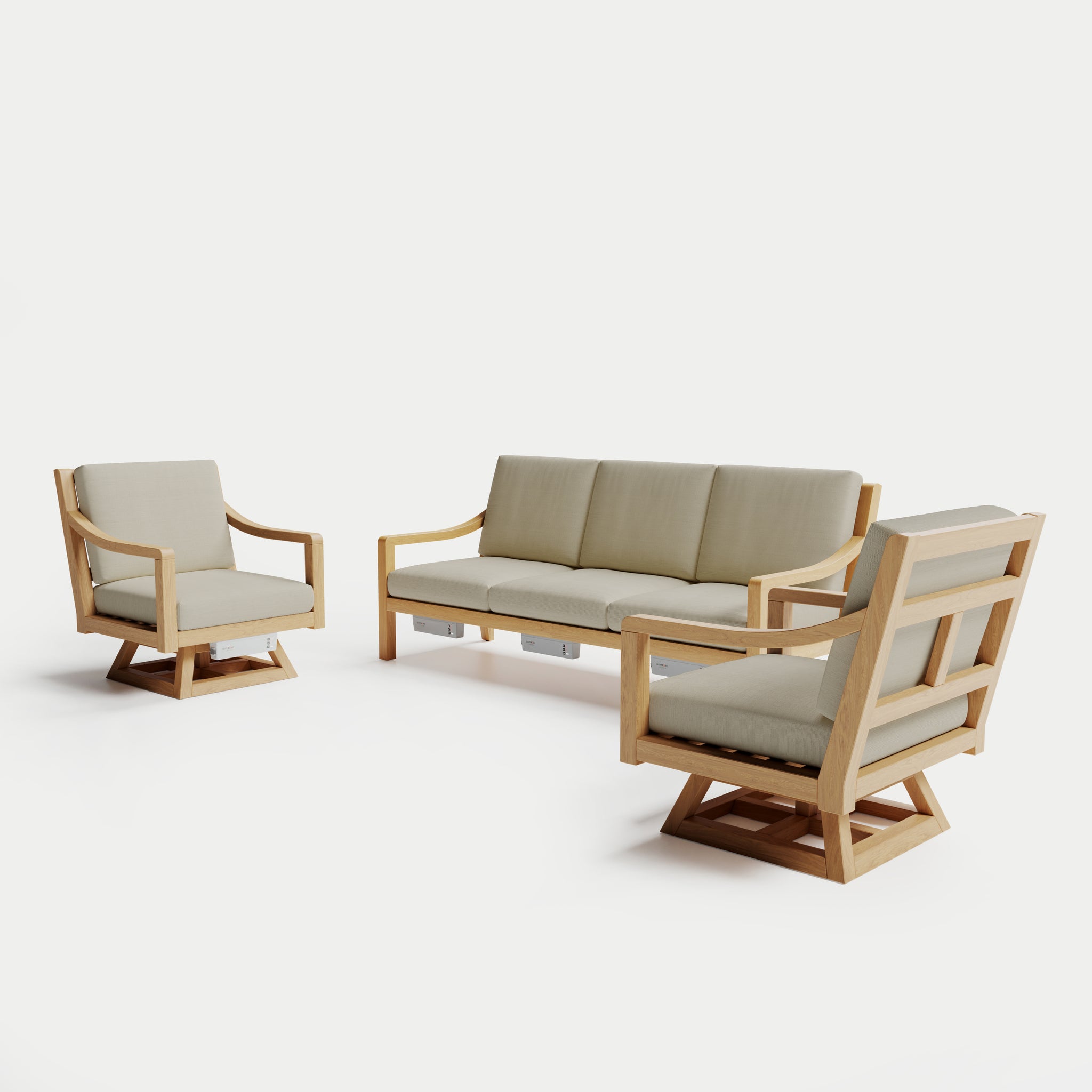 Heated Outdoor Teak Sofa + Swivel Set 