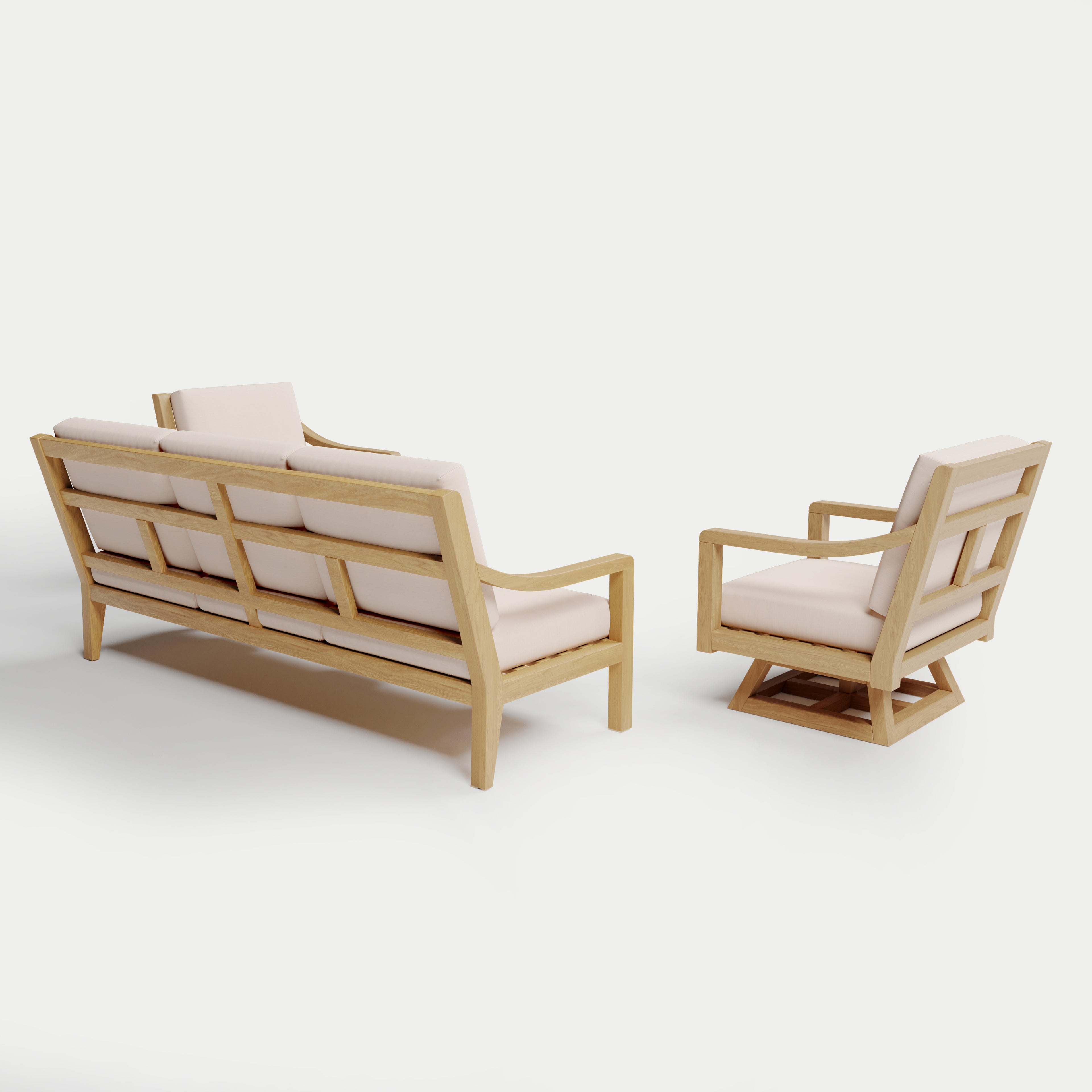Heated Outdoor Teak Sofa + Swivel Set