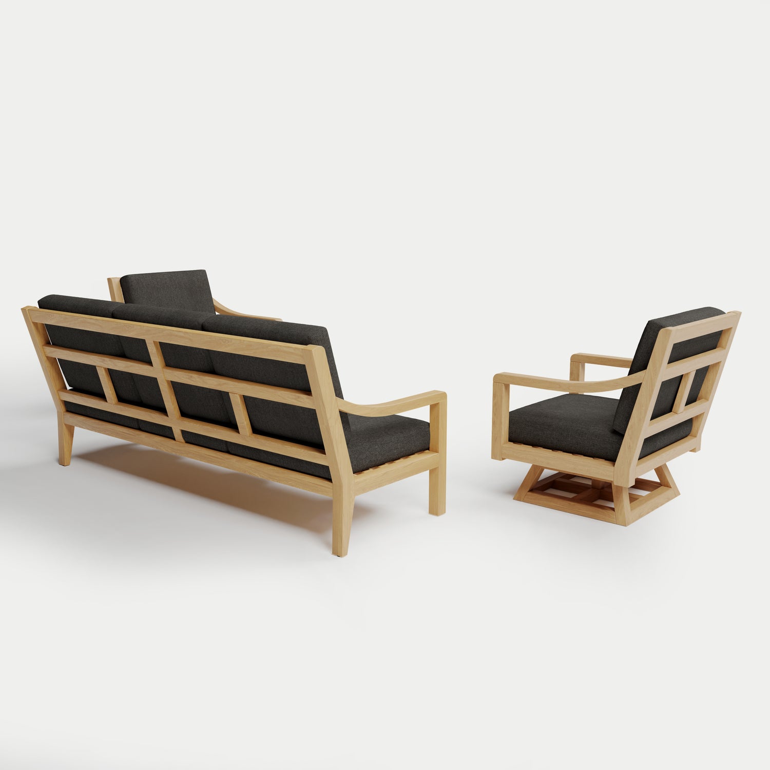 Heated Outdoor Teak Sofa + Swivel Set 