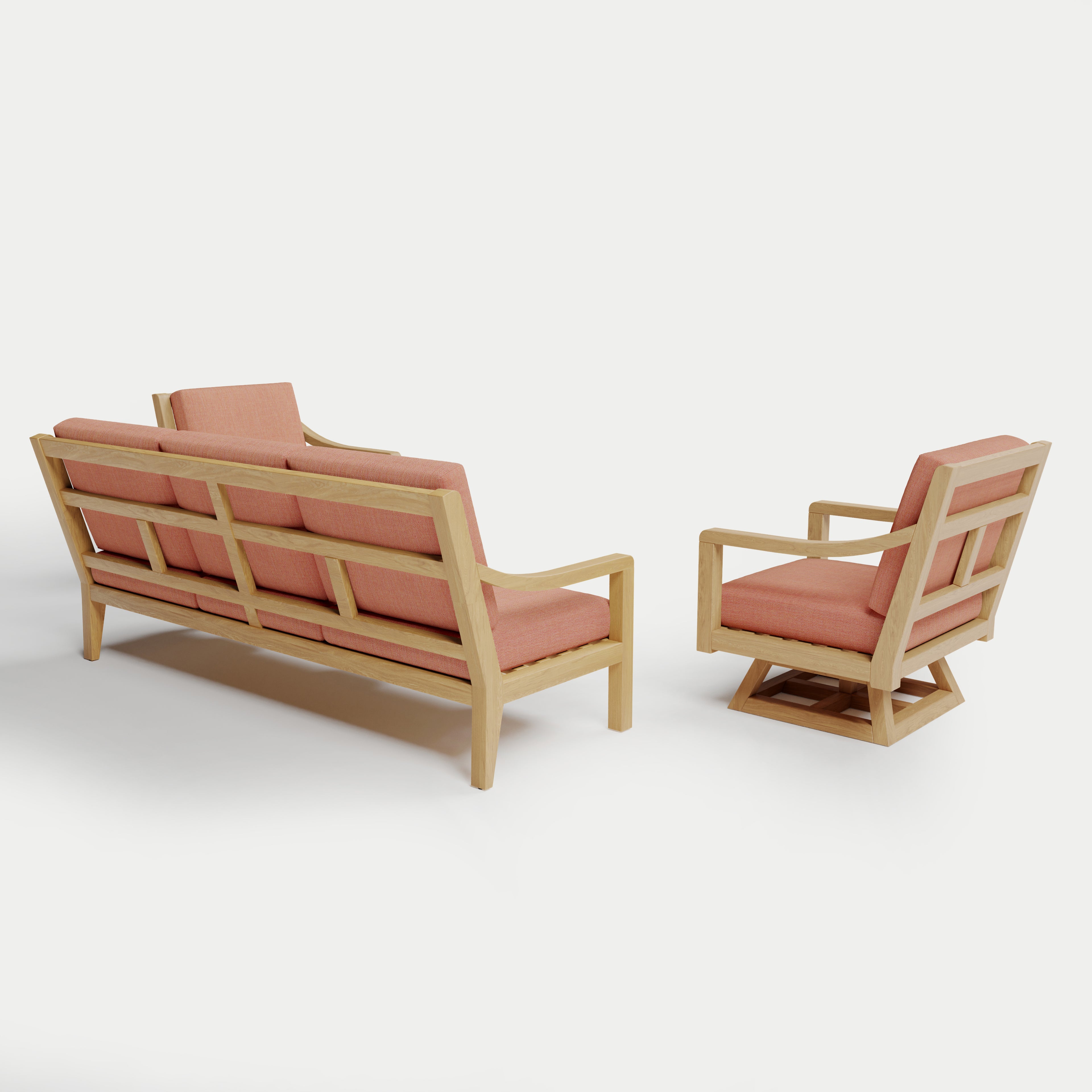 Heated Outdoor Teak Sofa + Swivel Set 