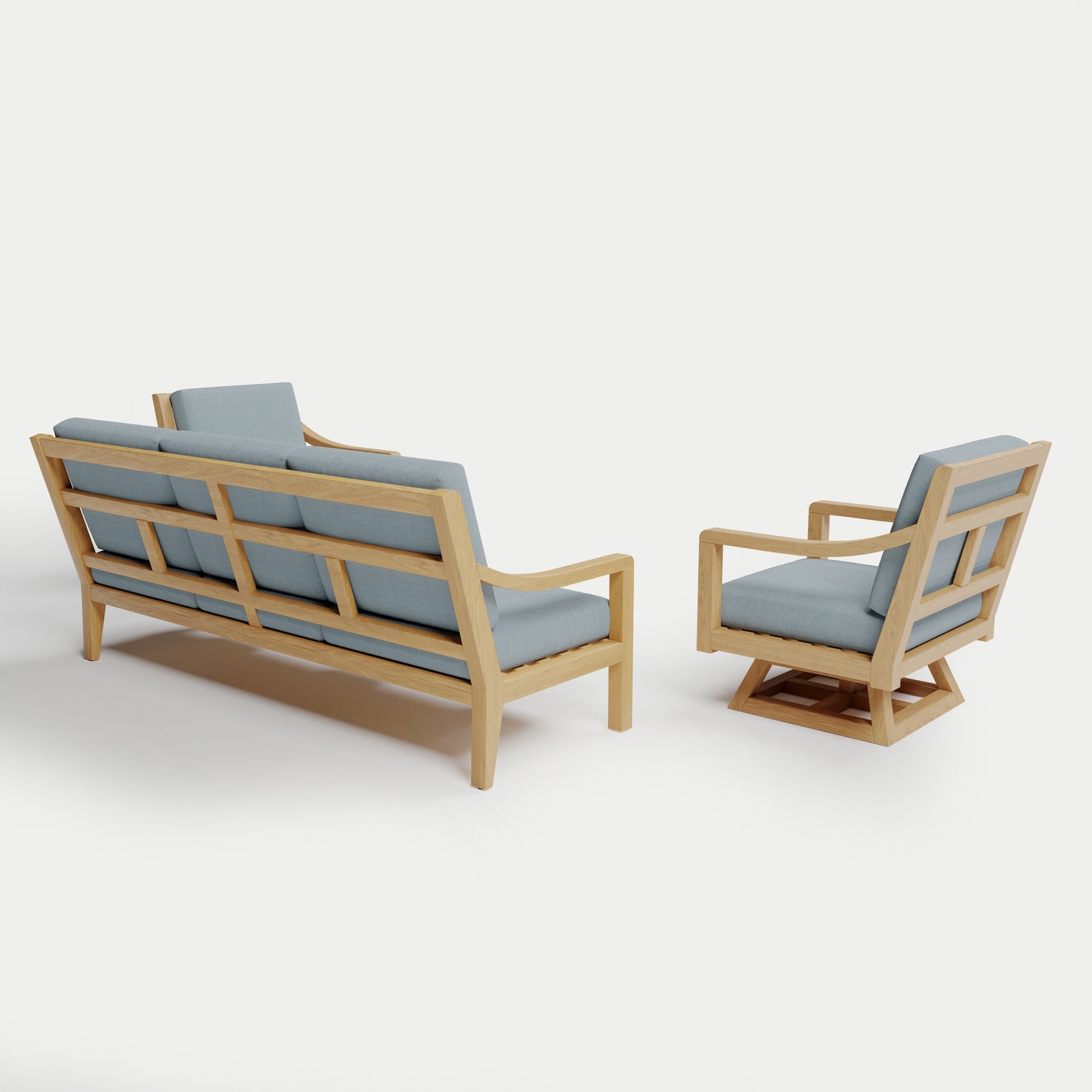 Heated Outdoor Teak Sofa + Swivel Set 