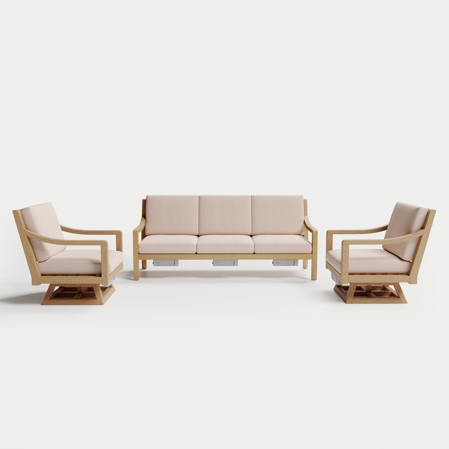 Heated Outdoor Teak Sofa + Swivel Set