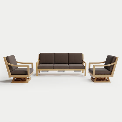 Heated Outdoor Teak Sofa + Swivel Set 