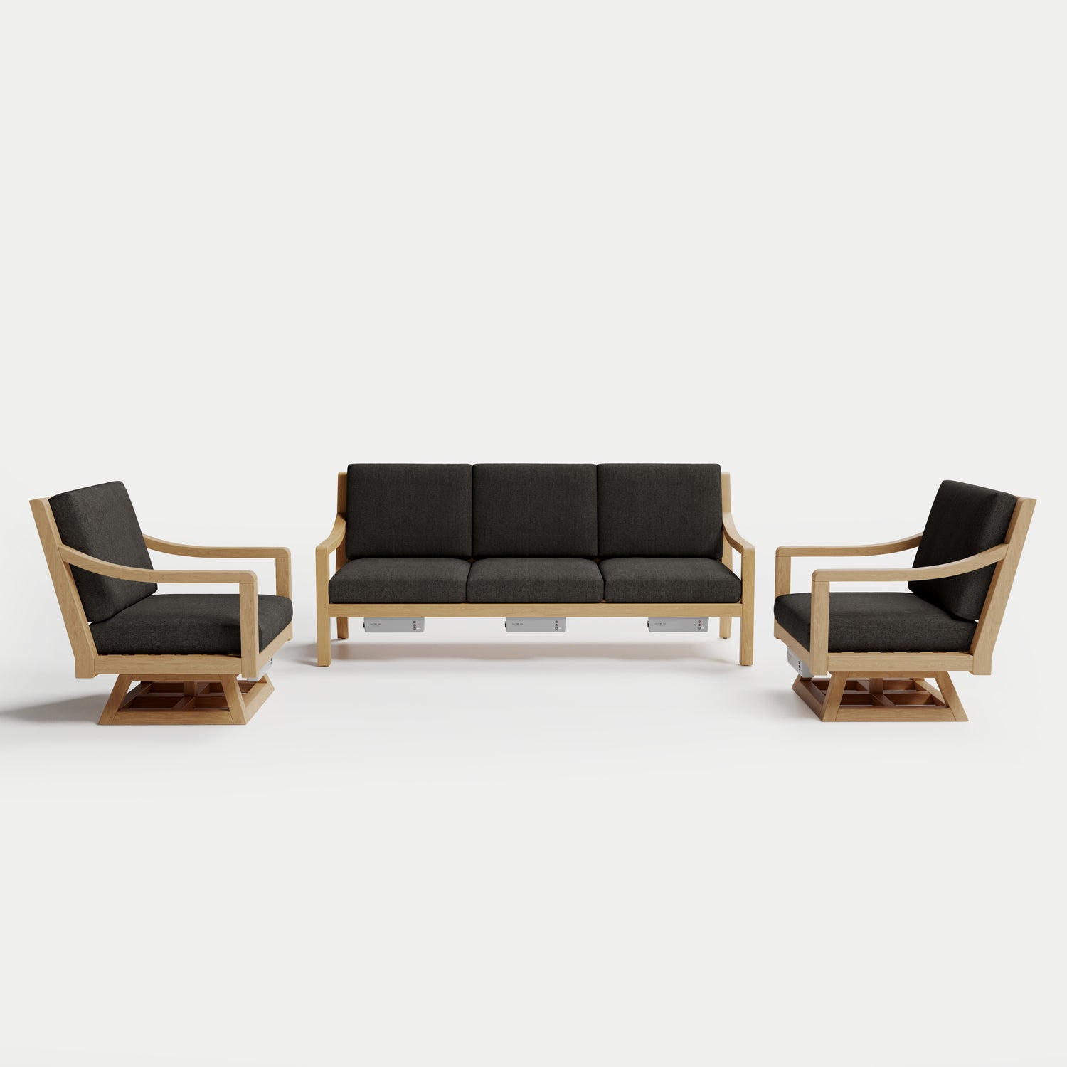 Heated Outdoor Teak Sofa + Swivel Set 