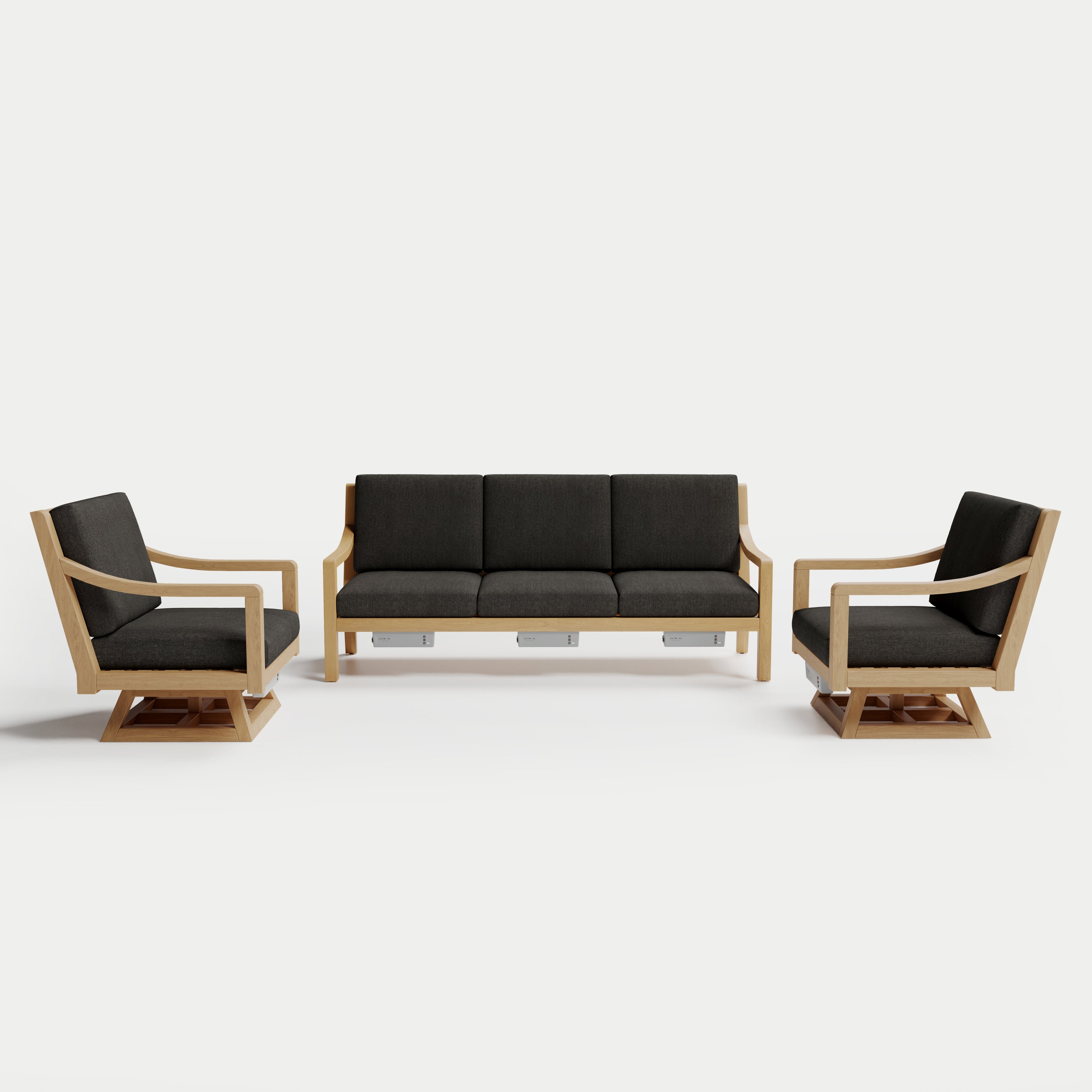 Heated Outdoor Teak Sofa + Swivel Set 