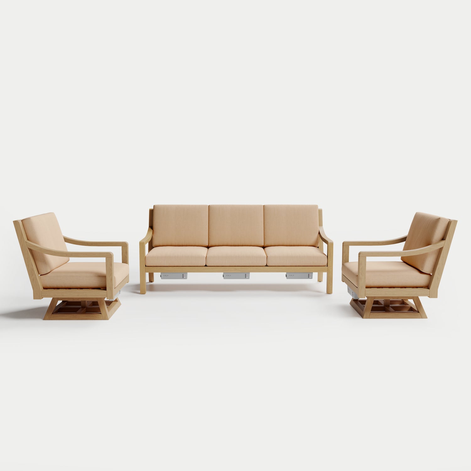 Heated Outdoor Teak Sofa + Swivel Set 