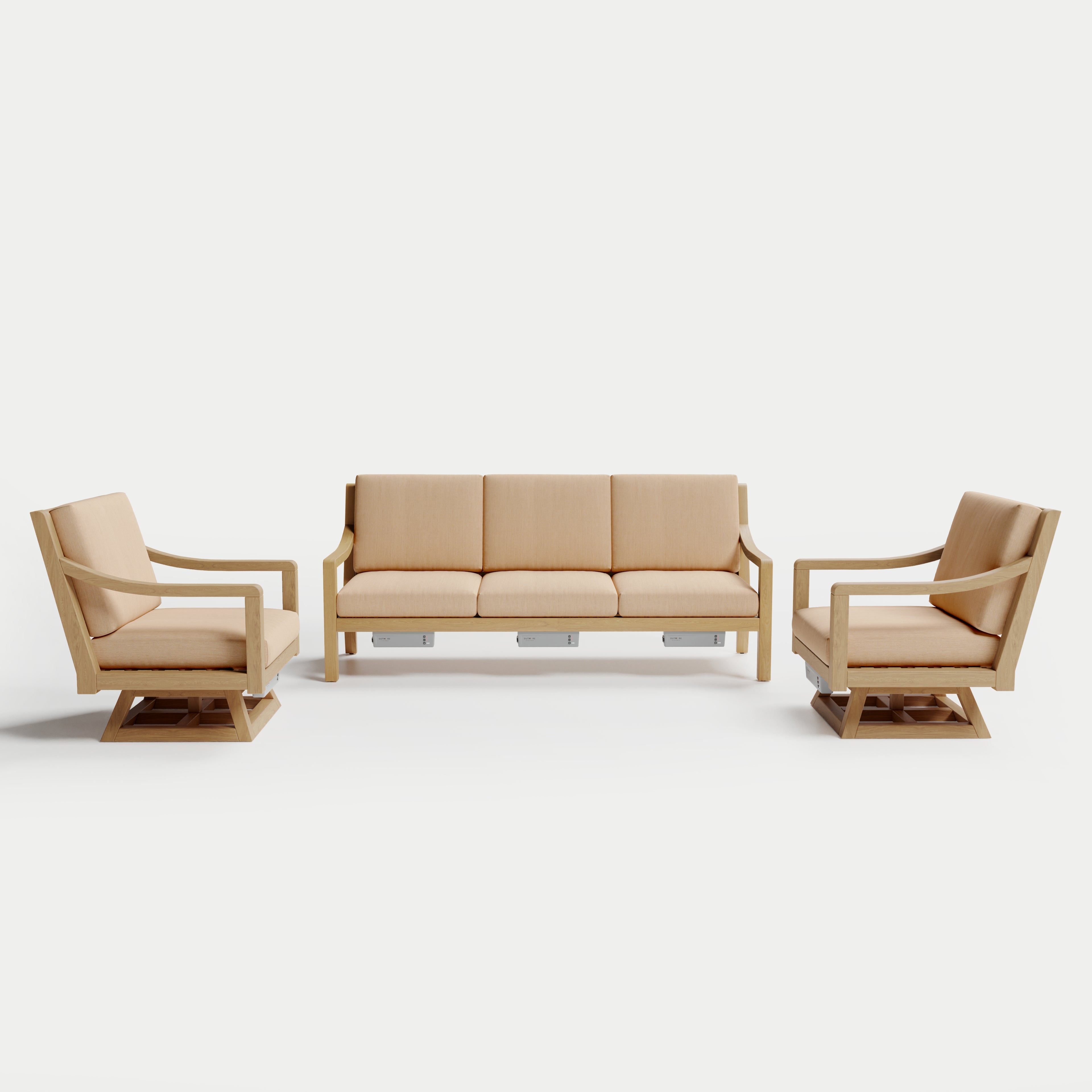 Heated Outdoor Teak Sofa + Swivel Set 