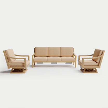 Heated Outdoor Teak Sofa + Swivel Set 
