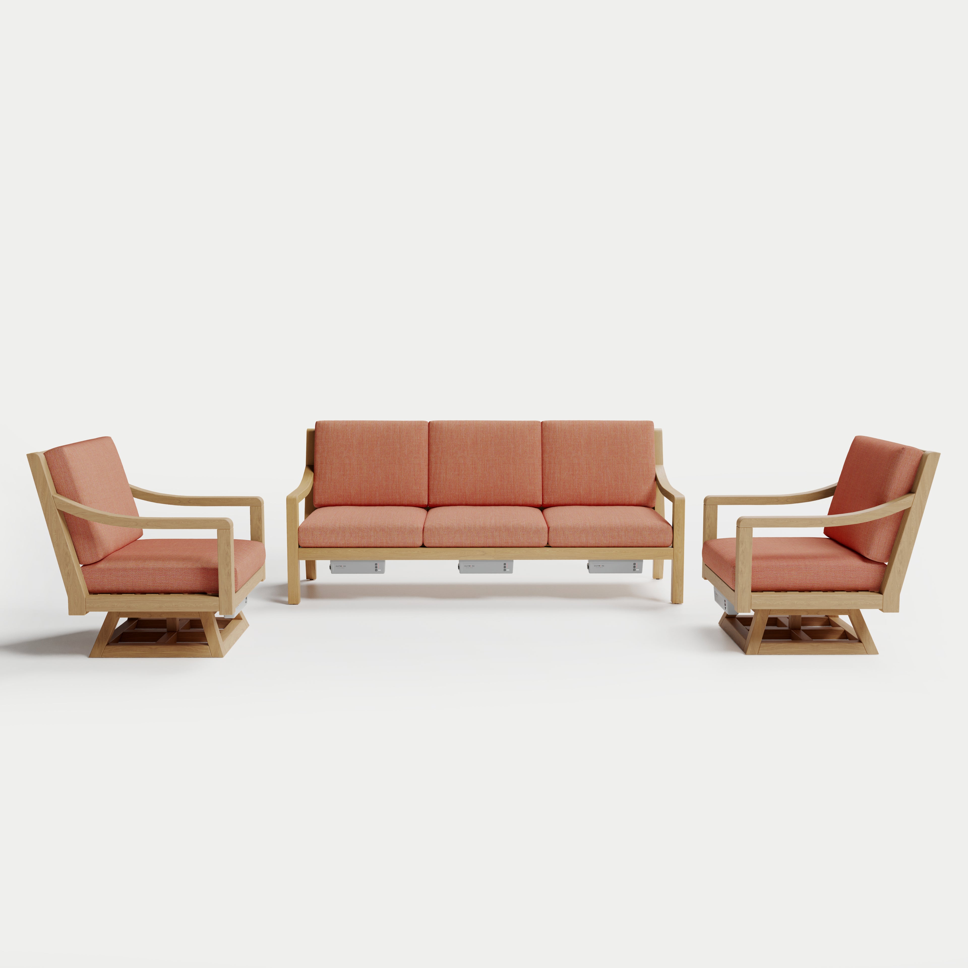 Heated Outdoor Teak Sofa + Swivel Set 