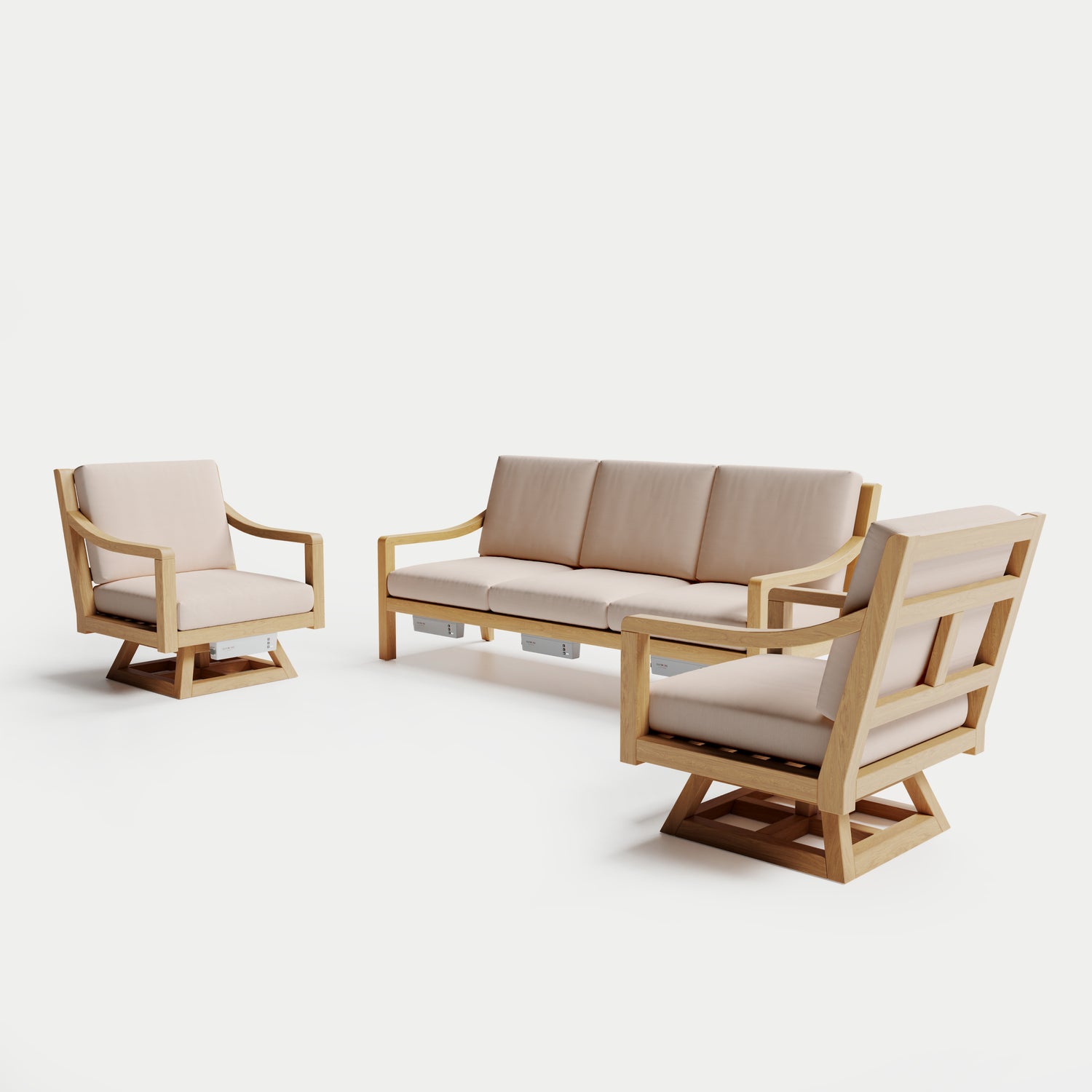 Heated Outdoor Teak Sofa + Swivel Set