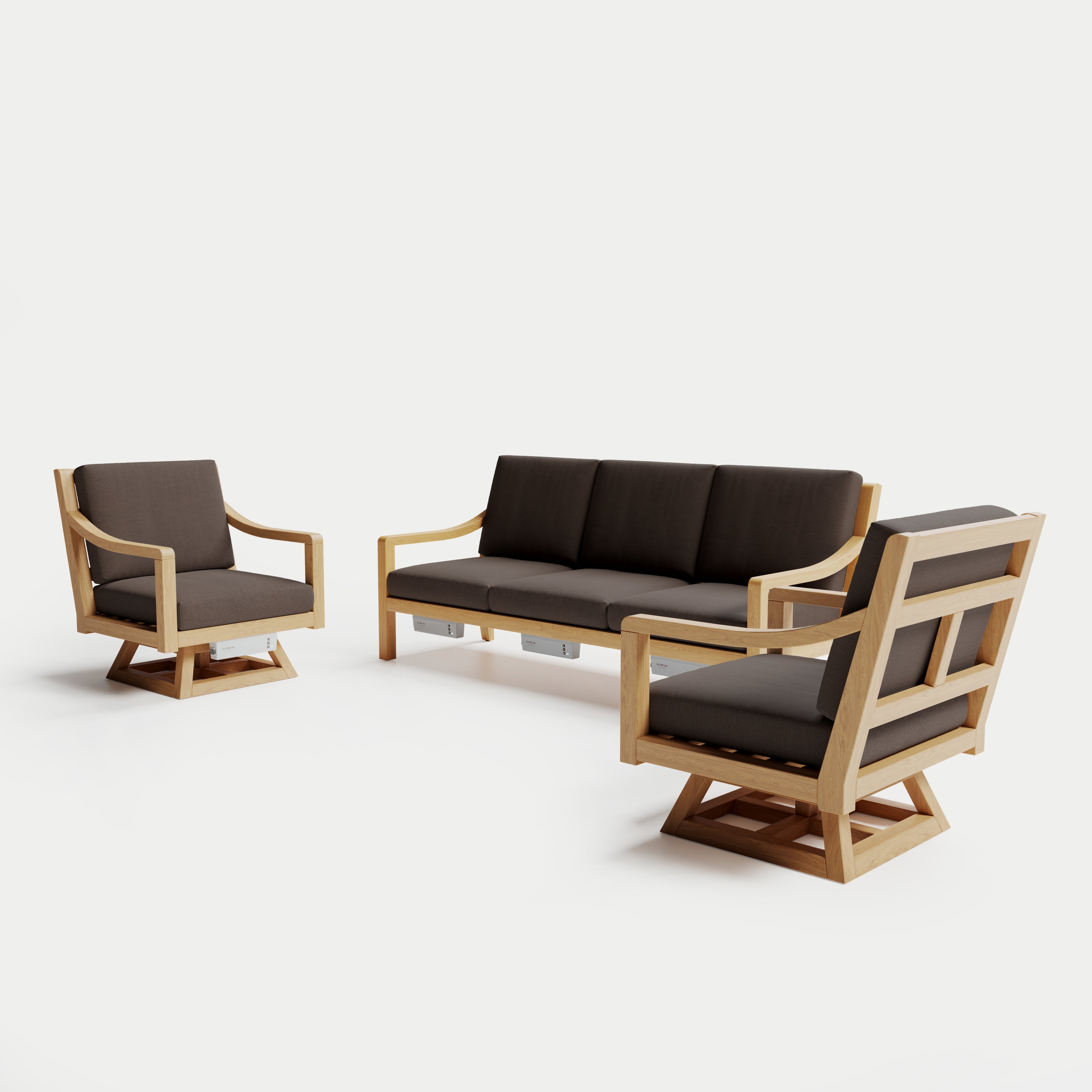 Heated Outdoor Teak Sofa + Swivel Set 