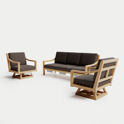 Heated Outdoor Teak Sofa + Swivel Set 