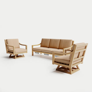 Heated Outdoor Teak Sofa + Swivel Set 