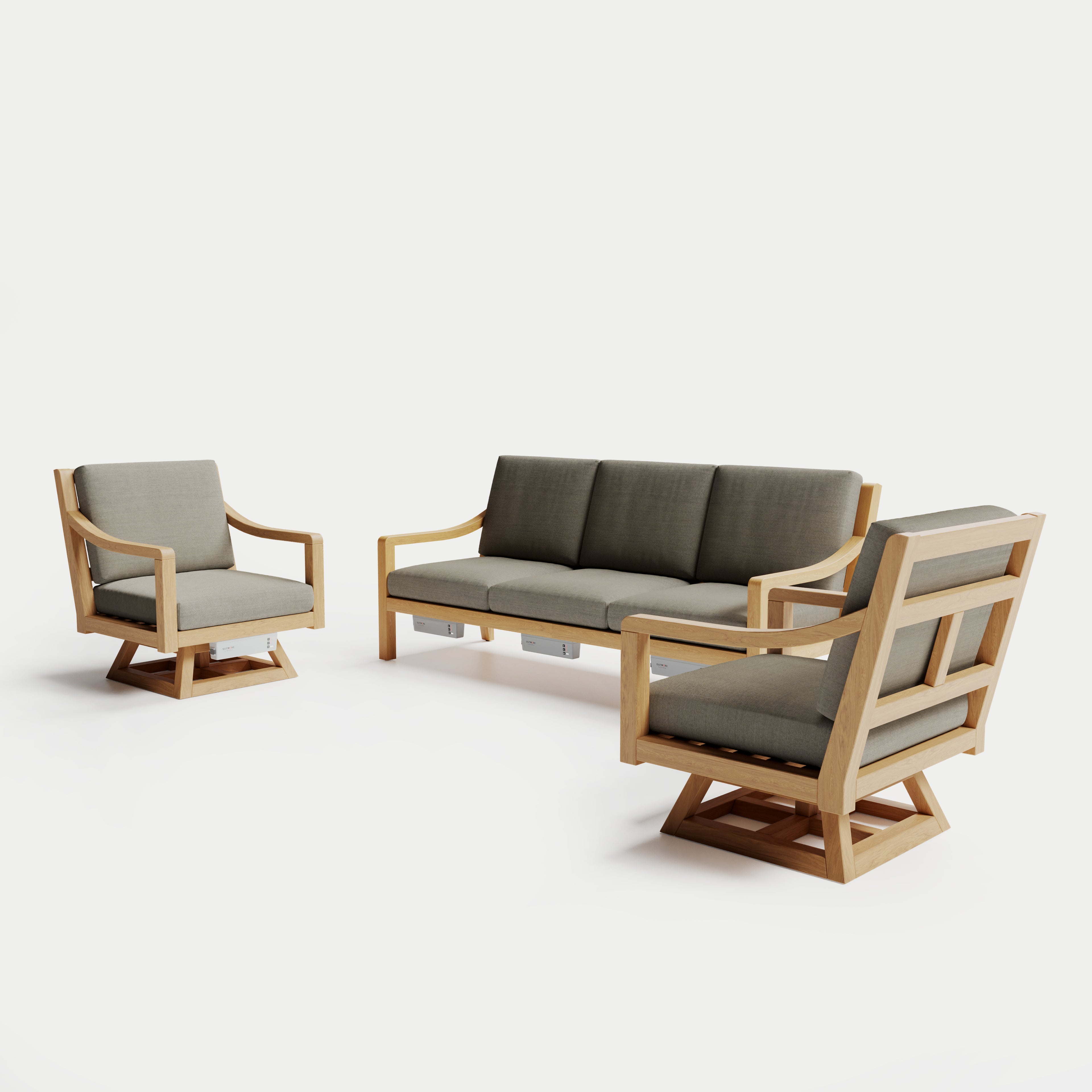 Heated Outdoor Teak Sofa + Swivel Set 