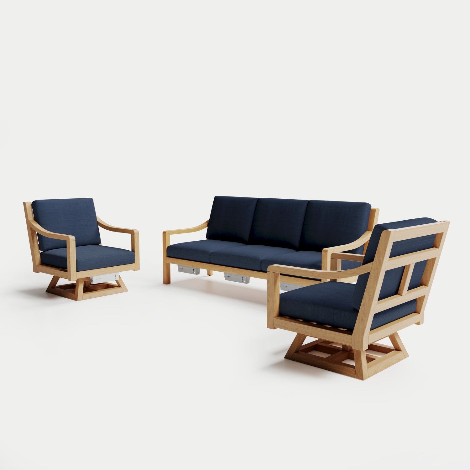 Heated Outdoor Teak Sofa + Swivel Set 