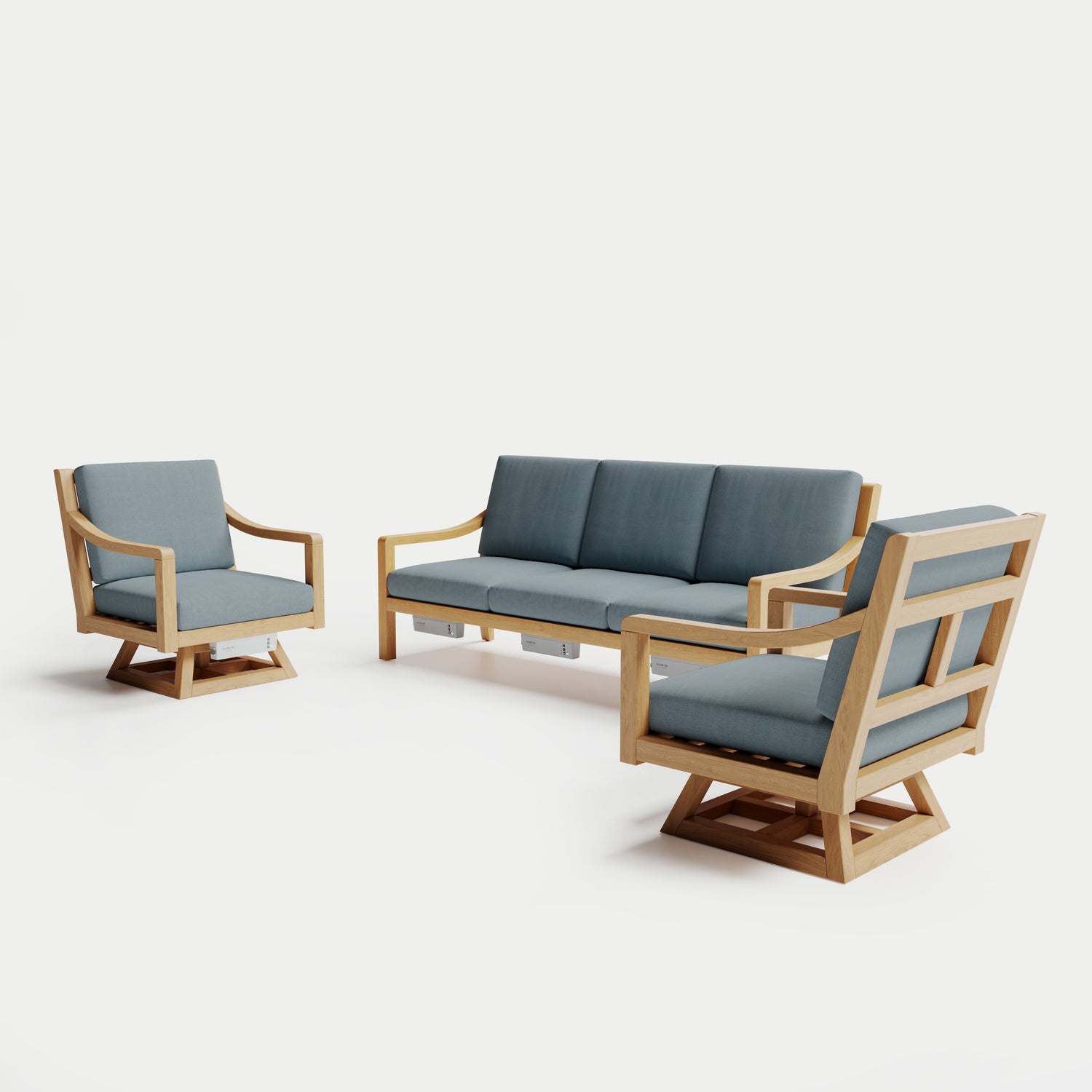 Heated Outdoor Teak Sofa + Swivel Set 