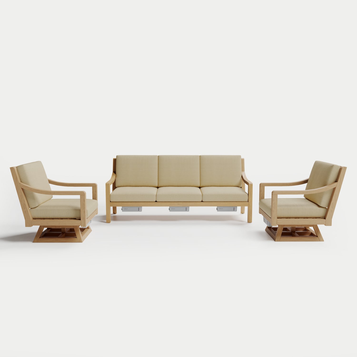 Heated Outdoor Teak Sofa + Swivel Set 