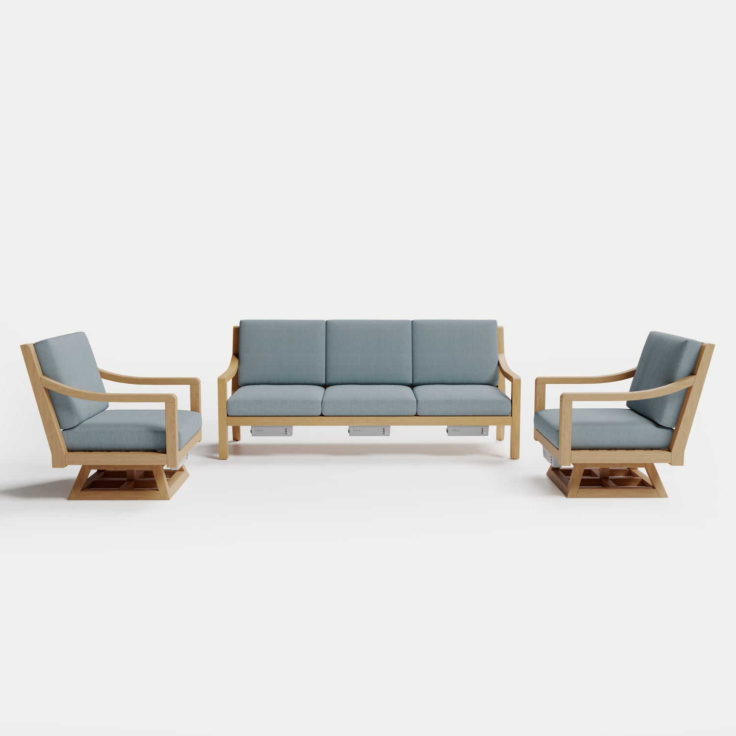 Heated Outdoor Teak Sofa + Swivel Set 