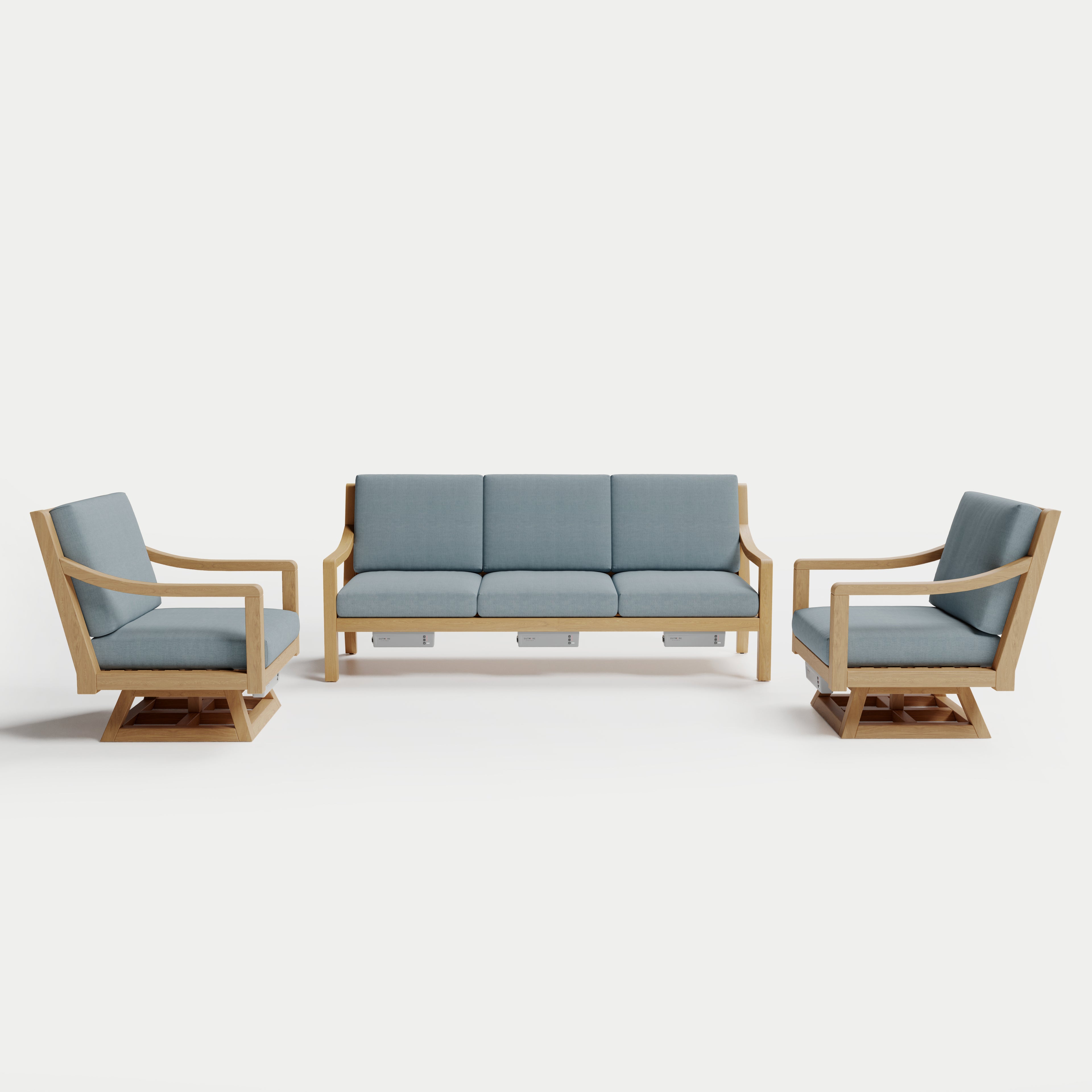Heated Outdoor Teak Sofa + Swivel Set 