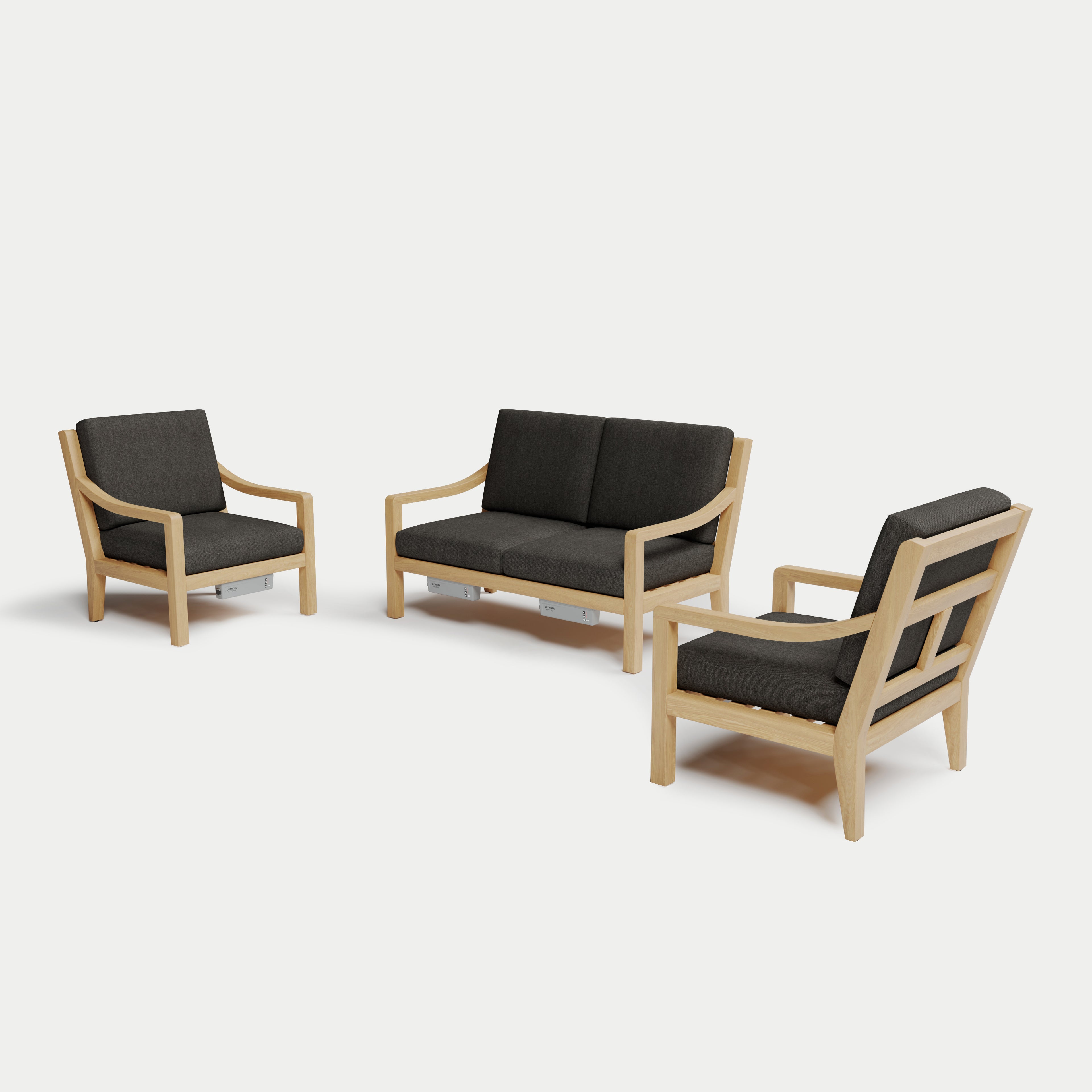 Heated Outdoor Teak Loveseat Set 