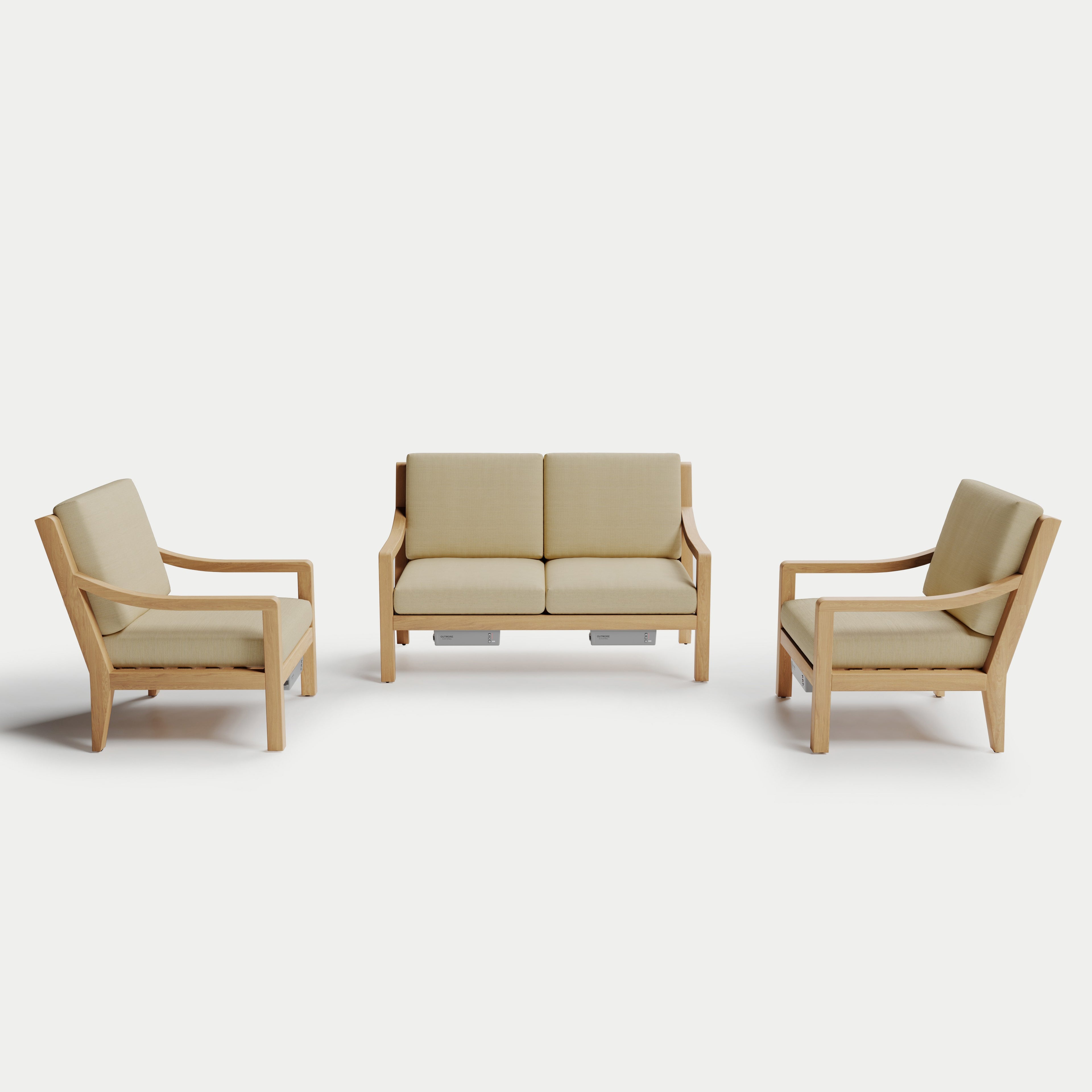 Heated Outdoor Teak Loveseat Set 